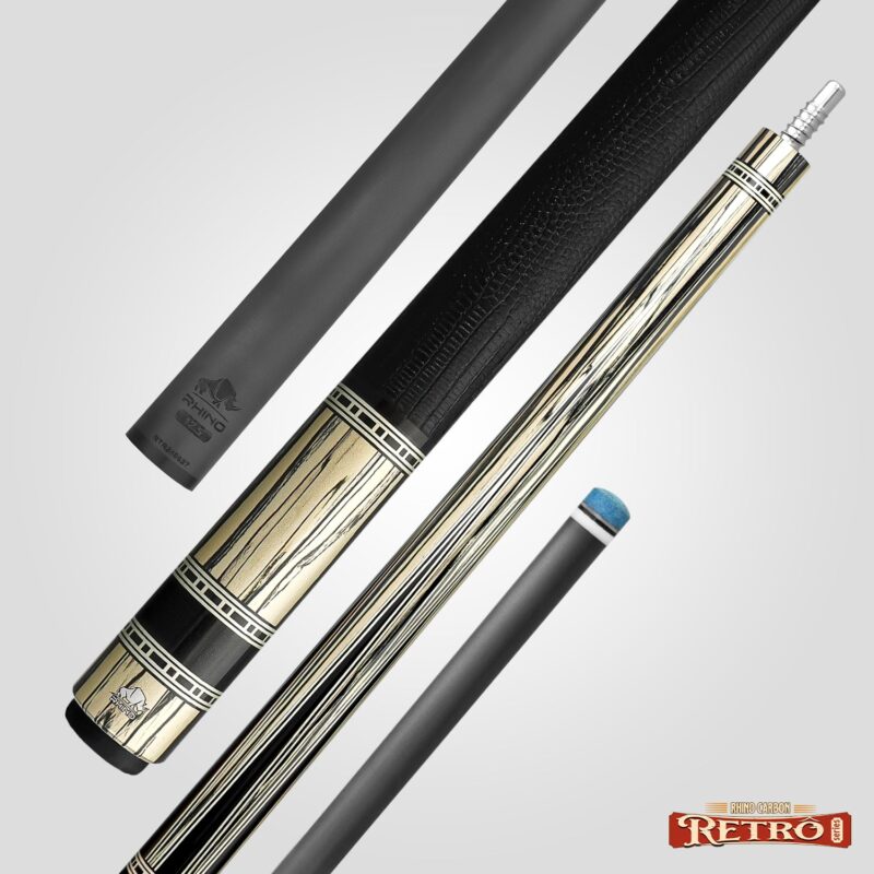 Rhino RETRÔ Pool Cue - Pale Moon Ebony - Lizard Embossed Microfiber Leather Wrap & Point